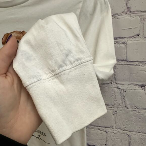 Polo Ralph Lauren Polo Bear Graphic Tee White Long Sleeve Shirt Boys Small *FLAW - Picture 6 of 7